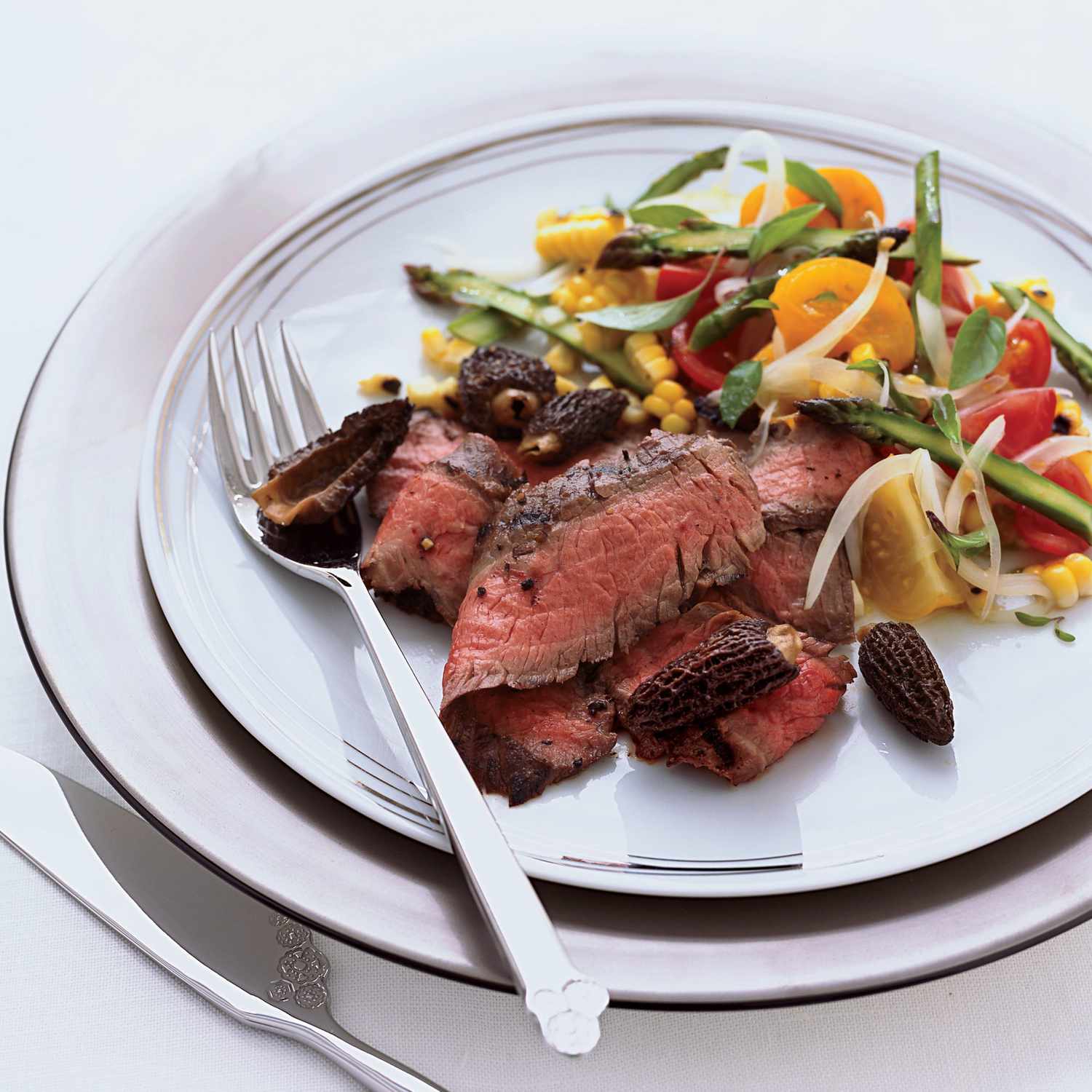 Grilled Flank Steak with Corn, Tomato and Asparagus Salad