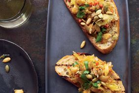 Curried Spaghetti-Squash-and-Chickpea Toasts. Photo &copy; David Malosh