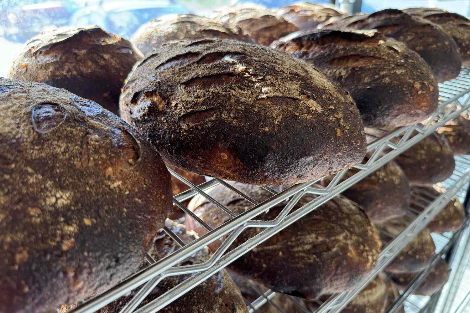 Freshly baked loaves of anadama bread from Night Moves Bread.