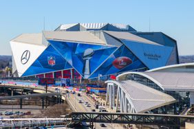 Elevated view of Mercedes Benz Stadium in Atlanta, Georgia.