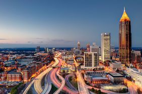 A view of Atlanta as the sunsets