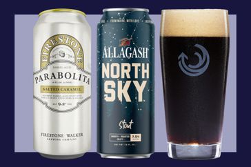 Parabolita by Firestone Walker Brewing Company, North Sky by Allagash Brewing Company, Black Swift Stout by Breakside Brewery on a blue bordered background.