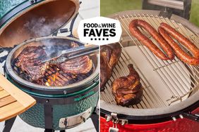 Big Green Egg and Kamado Joe grills side by side