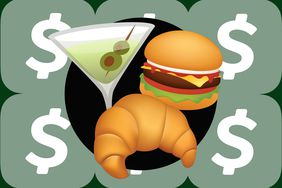 The CashApp logo behind emojis for a cocktail, hamburger and croissant. 