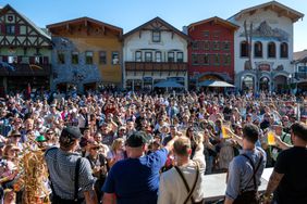 Outdoor scene from Oktoberfest 2023 in Leavenworth, Washington.