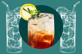 A highball on a green background with illustrations of highballs.