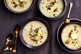 Creamy mashed potato soup with dash