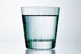 Binary code on a glass of water. 