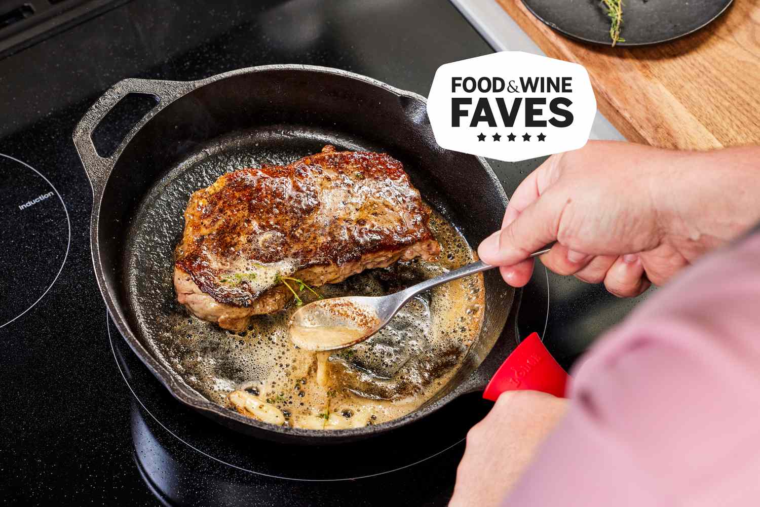 basting steak on cast iron skillet