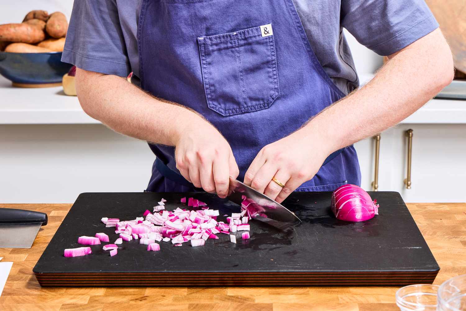 Slicing onion with the Zwilling Pro Chef's Knife