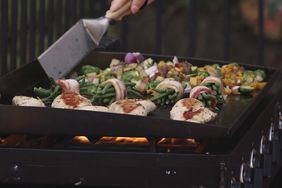 grilling food on griddle top