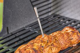 A close-up of the MEATER Pro 2 Plus Wireless Bluetooth Smart Meat Thermometer in meat