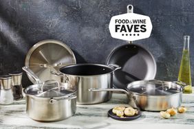 An assortment of Made In cookware on a kitchen countertop.