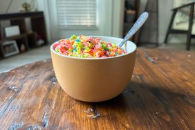 West Elm Kaloh Stoneware Cereal Bowl filled with cereal