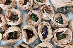 Sacks of fresh herbs in Finland seen from above.