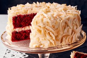 Red Velvet Cake with Coconut, cake with slice out