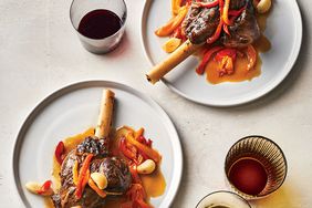 Garlicky Braised Lamb Shanks with Sweet Peppers