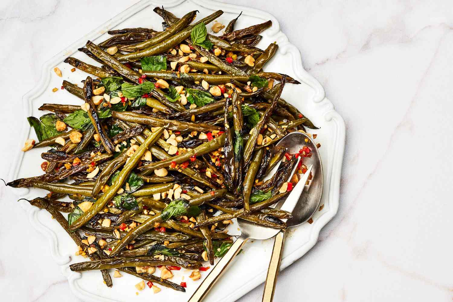 Garlicky Roasted Green Beans with Ginger and Mint