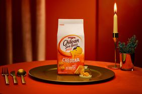 Goldfish crackers on a table, renamed as Chilean Sea Bass crackers.