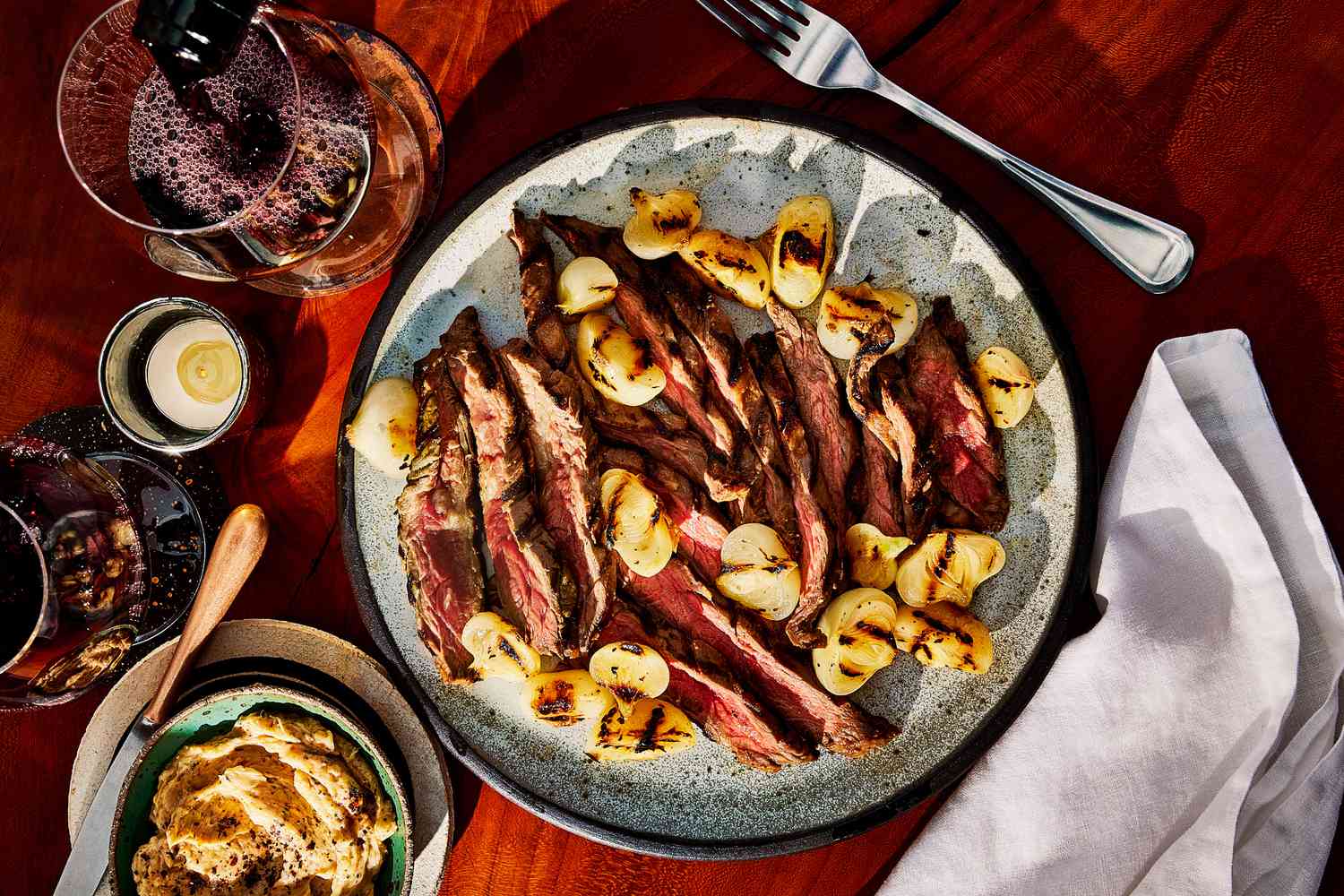 Grilled Steak and Cipollini Onions with Meyer-Lemon Nori Butter