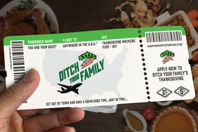 A plane ticket with "Ditch Your Family" from Hard Mtn Dew. 