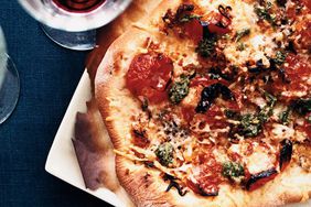 Pizza with Charred Cherry Tomatoes and Pesto