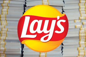 The Lay's logo over a pile of US money.