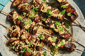 Mushroom and Beef Satay with Coconut-Peanut Sauce