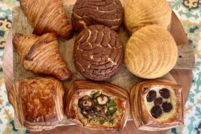 Various pastries including conchas at Forma Bakery in California.