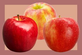 Cosmic Crisp, Snap Dragon and Cripps Pinks apples on a bordered background. 