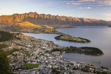 An aerial of Bob's Peak in Queenstown, New Zealand. 