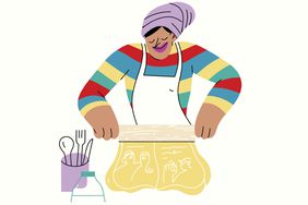 An illustration of a baker rolling out dough