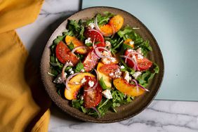 Peach, Tomato and Feta Salad with Candied Jalapeno Dressing