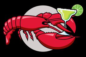 The lobster from the Red Lobster logo holding onto a margarita. 