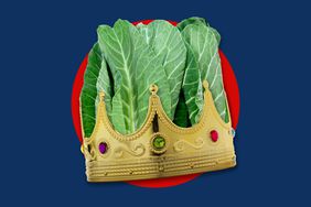 A crown around a bunch of collard greens.