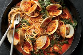 Spaghetti with Clams and Braised Greens