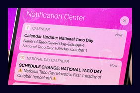 A mobile phone notification about the date of National Taco Day changing.