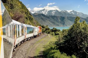 Scenic views of mountains and sea near Oaro, New Zealand.