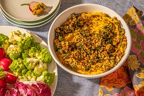 Crudites with carrot dip and romesco