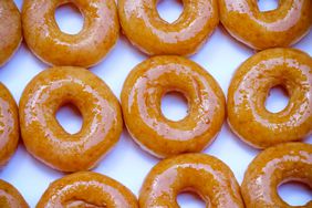 Top view donuts in a white paper box