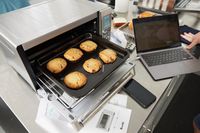 A tray of cookies inside the Breville Smart Oven Air Fryer with the door open