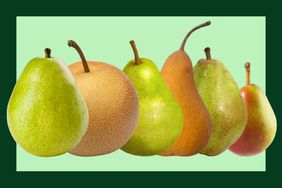 An Anjou, Asian, Bartlett, Bosc, Comice, and Seckel pears.