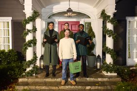 Macaulay Culkin with Uber Eats Carolers on a doorstep. 